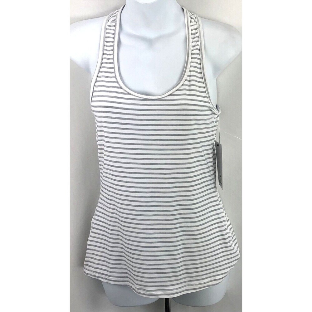 NWT 90 Degree Sleeveless Halter Tank Top S Wht Gray Stripe Moisture Wicking Gym